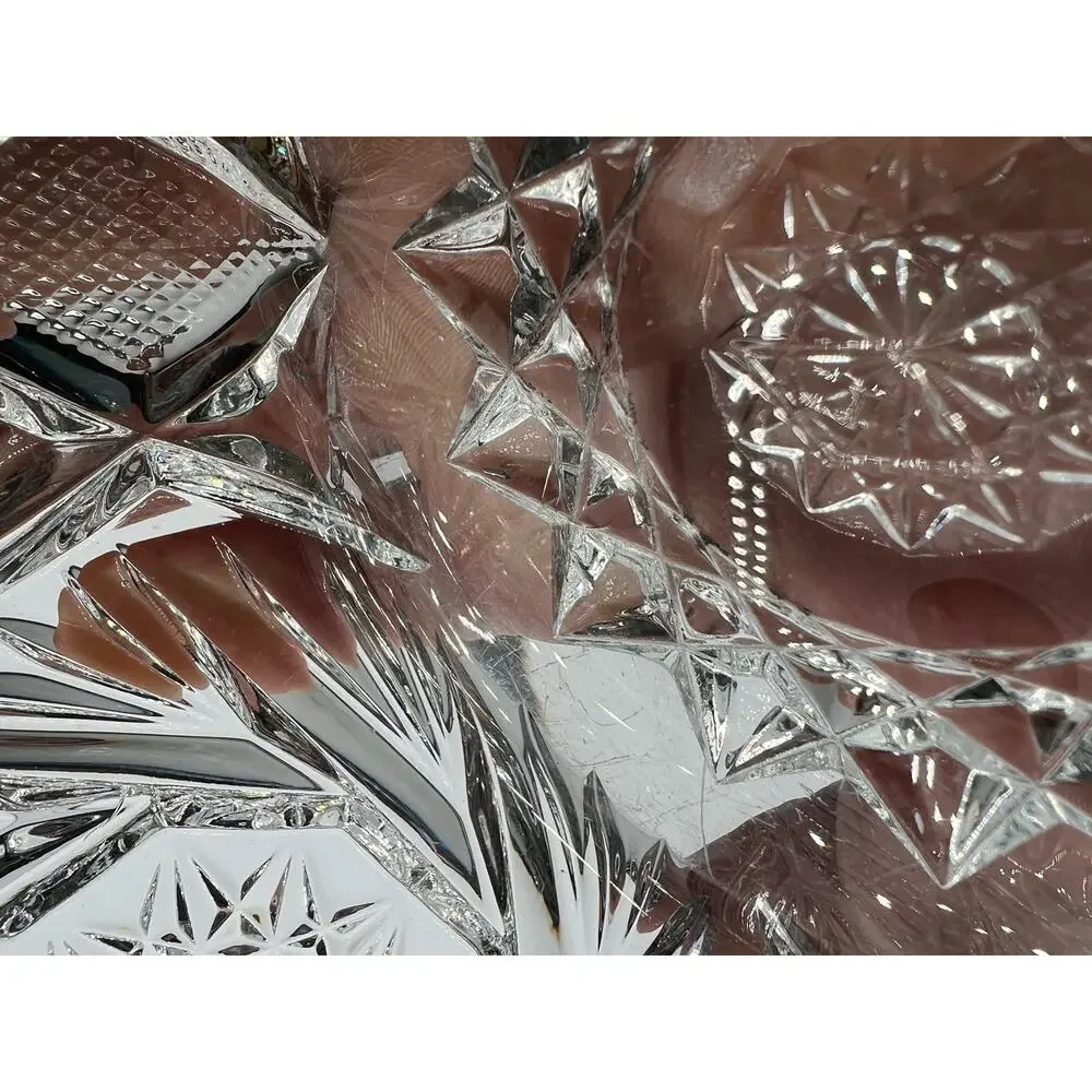 Vintage Cut Glass Crystal Hobstar PinWheel Fan‎ Sawtooth Star Of David Bowl